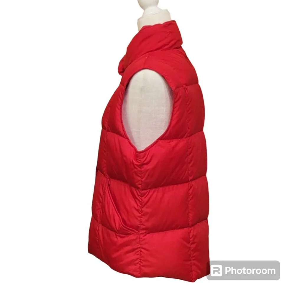 Lands' End Goose Down Snap Front Puffer Vest w Pockets Vibrant Red Sz M (10-12)